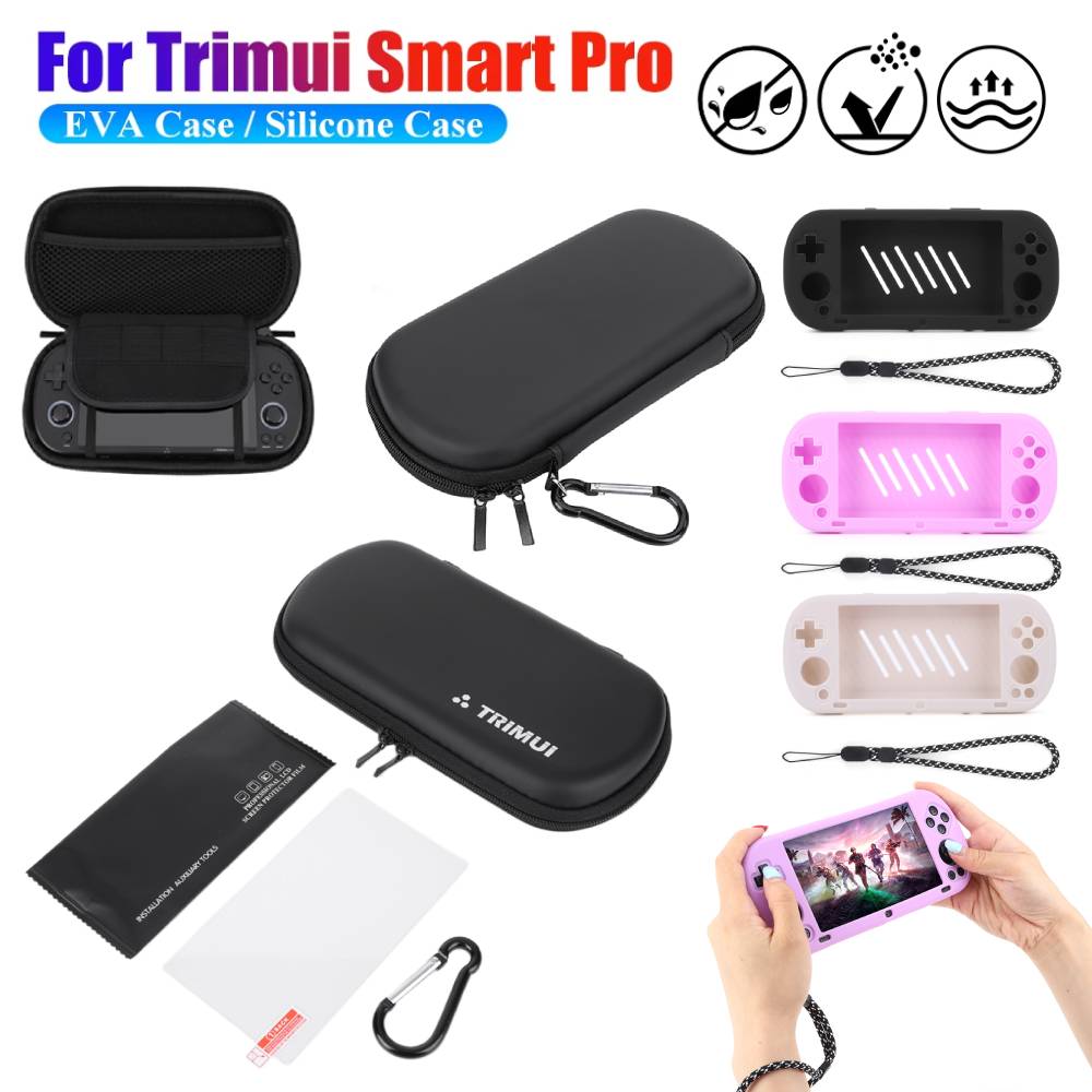 Gaming Console Bag - Trimui Smart Pro携帯ゲーム機用ハードEVAキャリングケース、シリコン保護ケース収納バッグ、強化ガラスフィルム付き