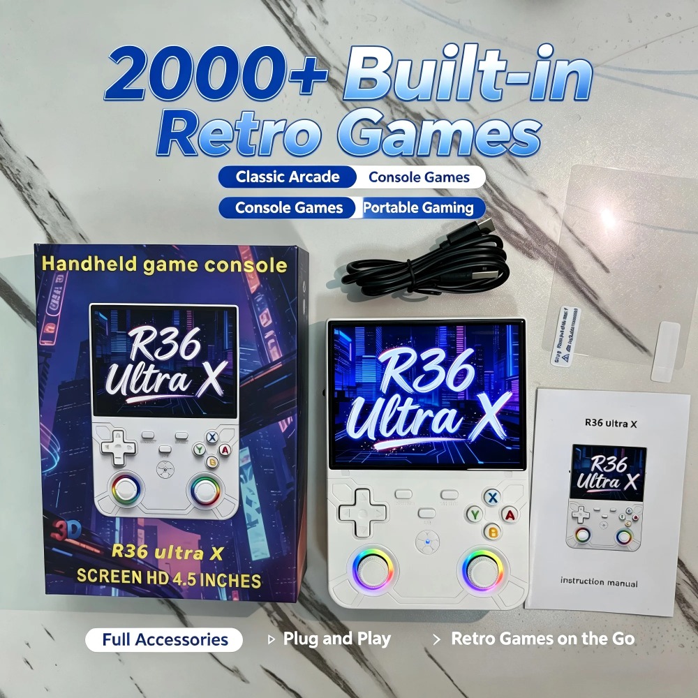 Gaming Console R36 Ultra - R36 Ultra X レトロハンドヘルドゲーム機 4.5インチIPS大画面 内蔵20000+ゲーム