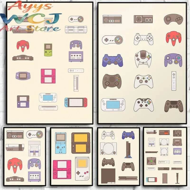 Gaming Console Picture - ビデオゲーム携帯型およびコンソール進化ポスターゲームパッドキャンバス絵画ウォールアート写真ゲームルームマンケーブ家の装飾用