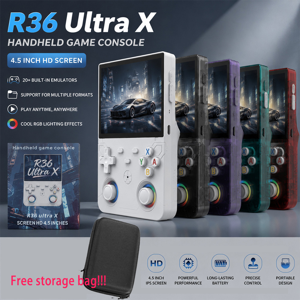 Gaming Console R36 Ultra - 新型R36ウルトラXレトロビデオゲームコンソール4.5インチIPSスクリーンLinuxシステム128GBプリインストールゲーム搭載ポータブルハンドヘルドプレーヤーLi