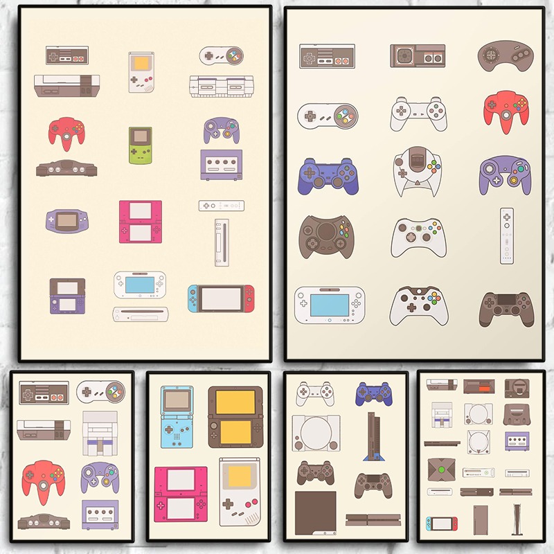 Gaming Console Picture - (2D キャンバス絵画) ビデオゲームハンドヘルドおよびコンソールの進化ポスターゲームパッドキャンバス絵画壁アート絵画ゲーム用 Ro