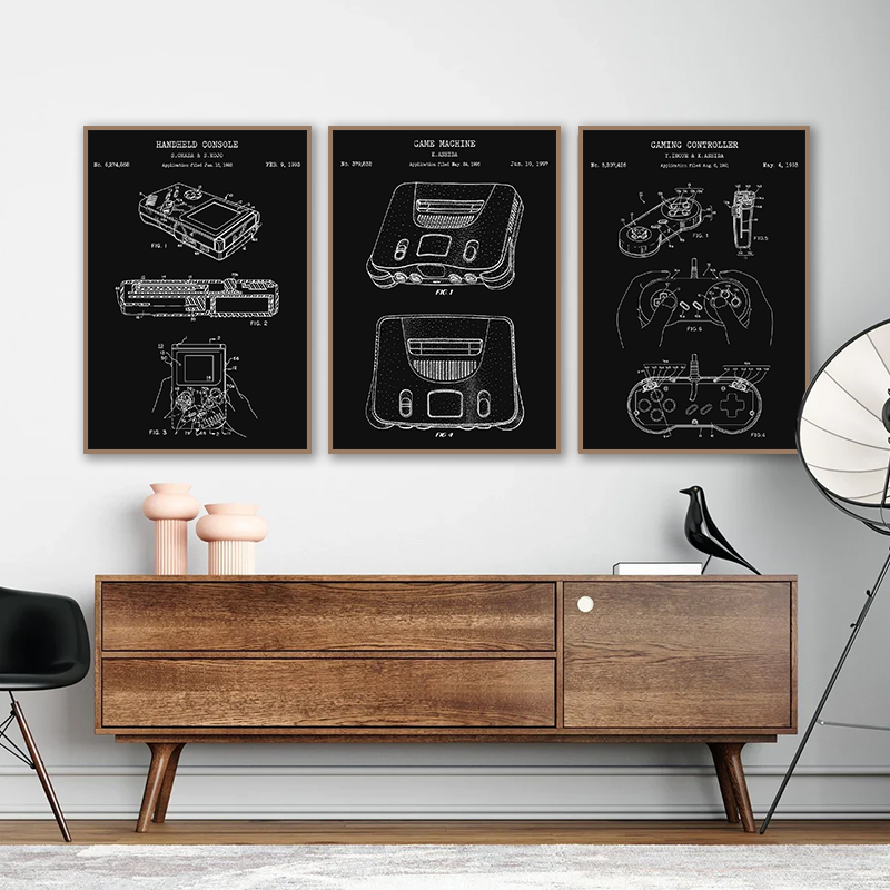 ヴィンテージゲームコンソールの設計図ポスターとプリント、ゲー - Gaming Console Picture のレビューと価格